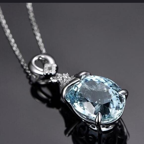 Sterling Silver Aquamarine Charm Necklace - Picture 4 of 5